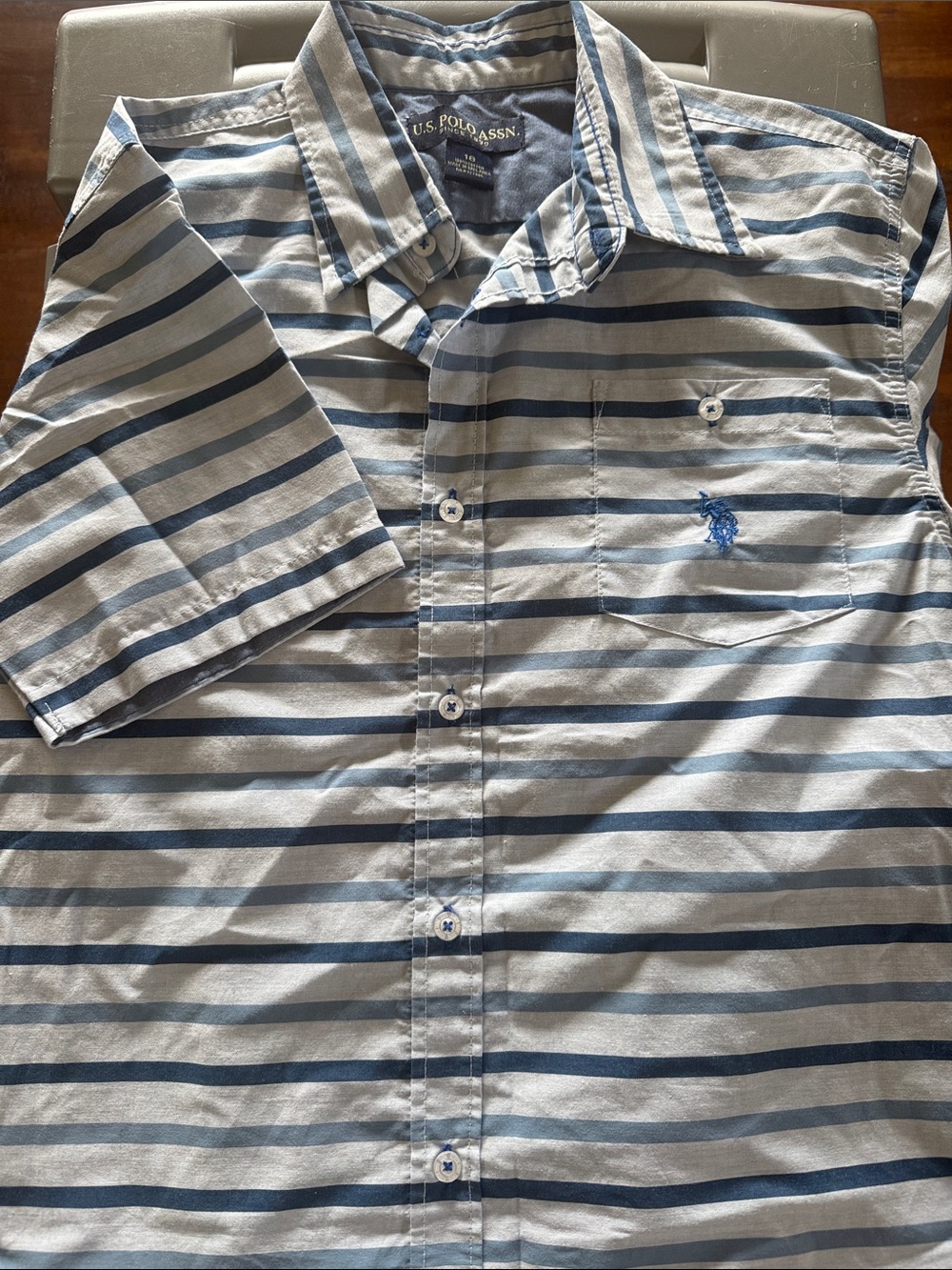 U.S. Polo Assn. kids BlueStriped Short-Sleeve Button-Up Shirt